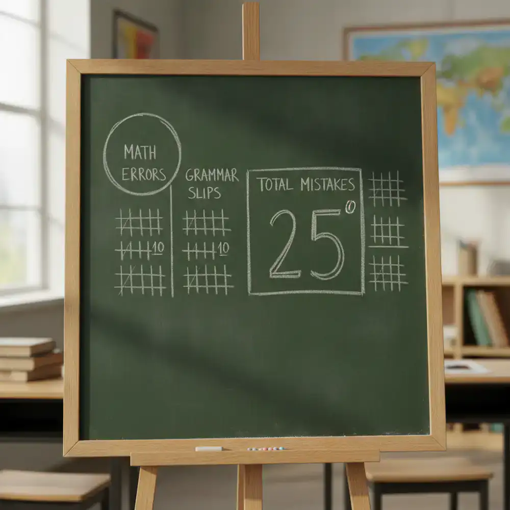 Chalkboard graphic showing mistake counters and tally marks