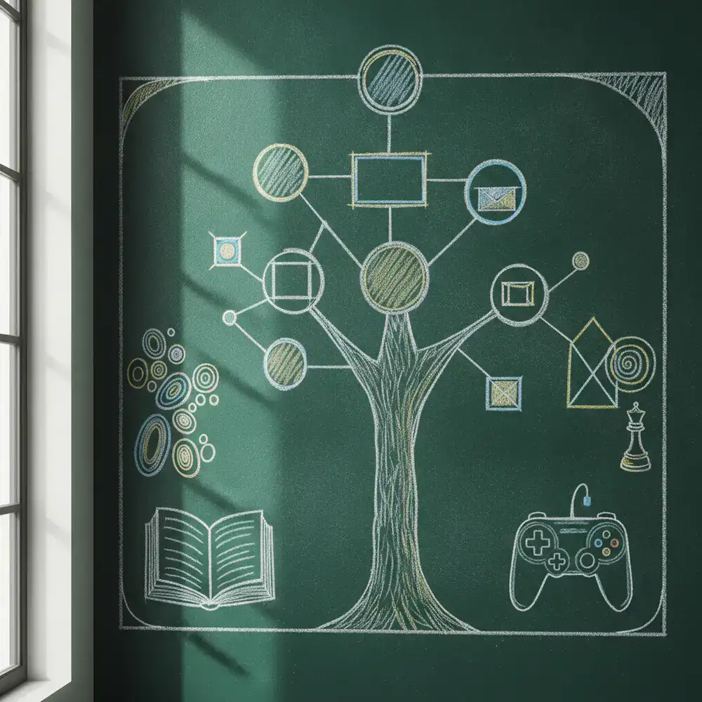 Chalkboard showing upcoming dictionary expansions and game themes